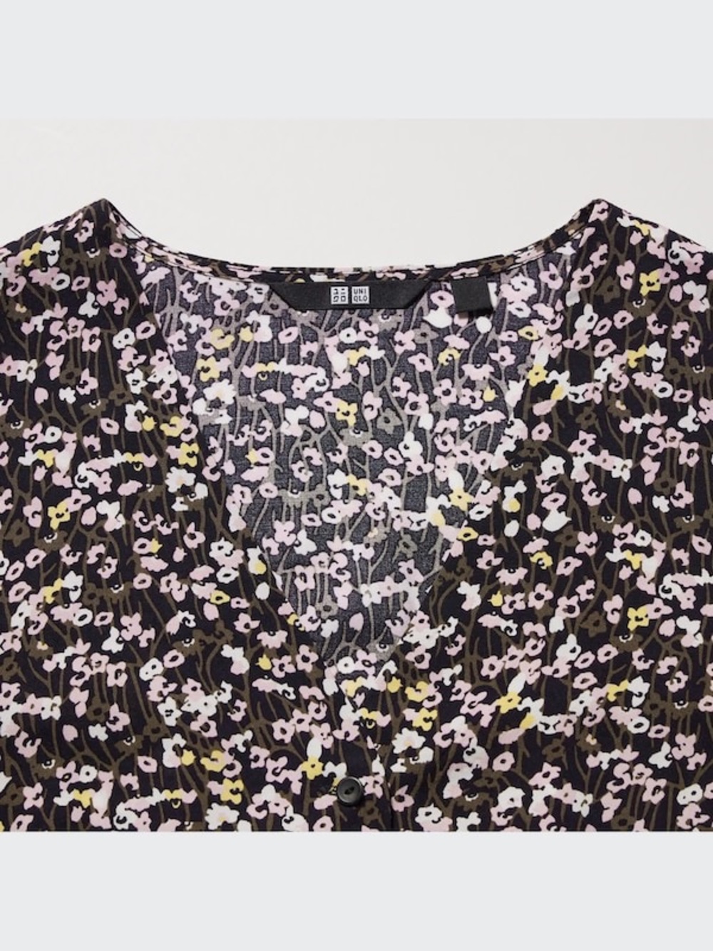 Uniqlo Rayon Floral Midi Dress Black Pink Tie Waist V Neck Button Front Small - Picture 6 of 16